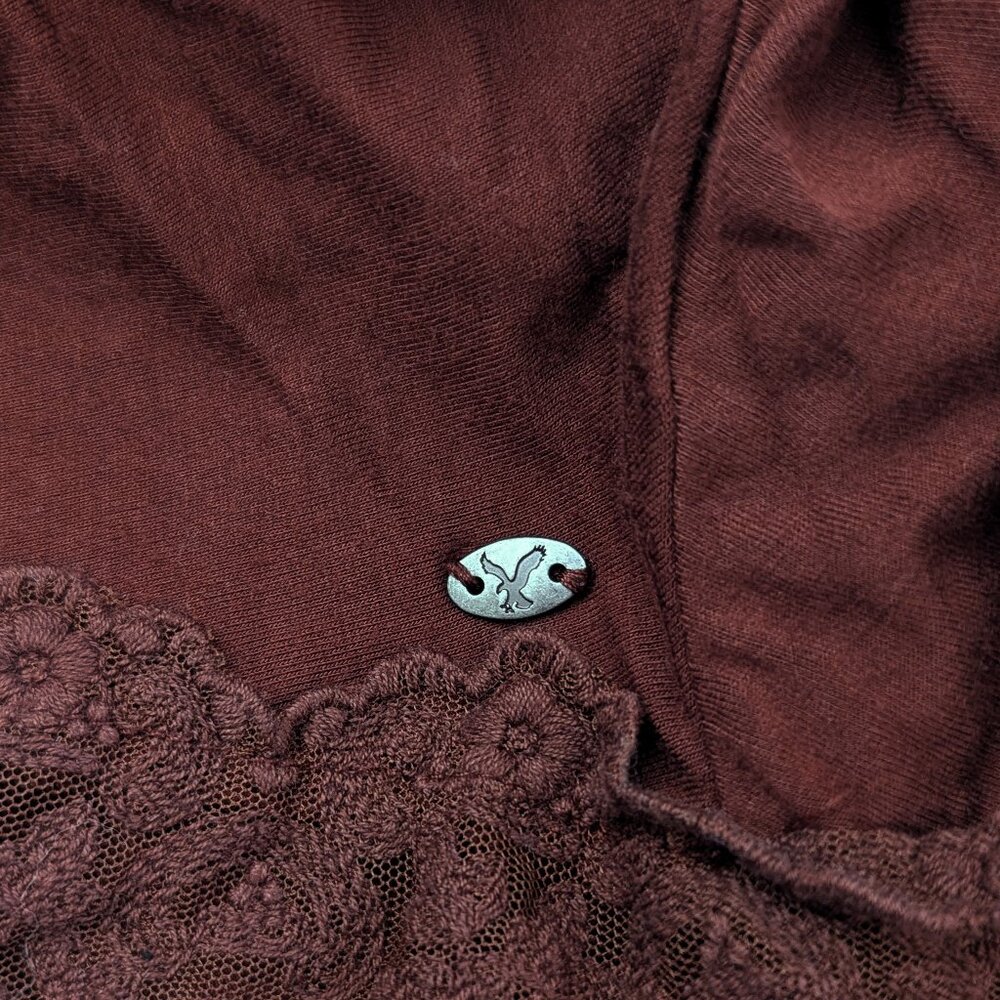 AE Soft & Sexy XXS Flowy Lace-Paneled Trapeze Tank in Rust Brown - Picture 3 of 8
